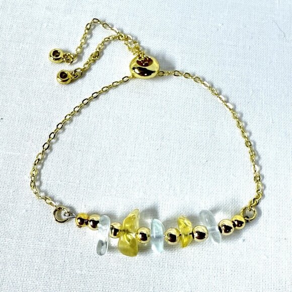 Reimagined Citrine Clear Quartz Gemstone Bracelet 18K Gold Plated - Picture 5 of 7